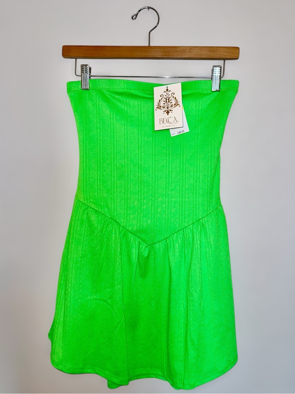 New BECCA Cover-Up Palma MiniDress in Neon Green/Meadow Strapless Size M